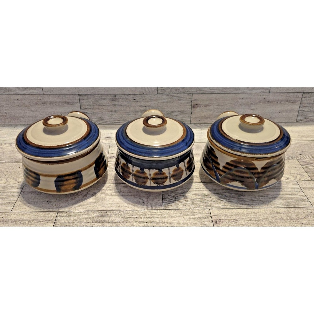 Stonecrest Ji Rivulet Pottery Crock Set 3 Blue Brown Korea